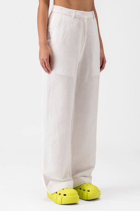 Shop_Genes Lecoanet Hemant_White Plain Flared Trouser _Online_at_Aza_Fashions