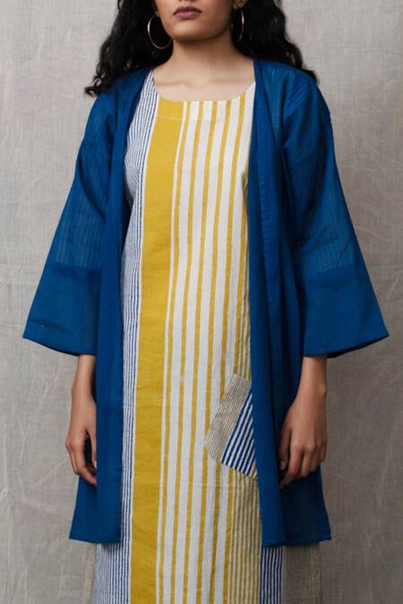 Shop Banana Labs Blue Cotton Stripe Round Printed Kurta Set Online at Aza Fashions Shop_Banana Labs_Blue Cotton Stripe Round Printed Kurta Set _Online_at_Aza_Fashions