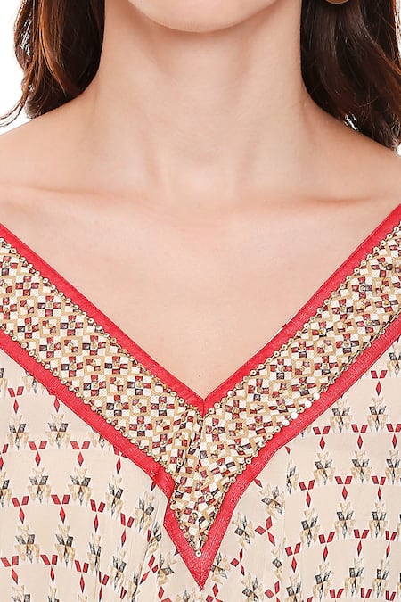 Shop_Soup By Sougat Paul_White Chiffon, Satin V Neck Asymmetric Tunic And Draped Pant Set _Online_at_Aza_Fashions