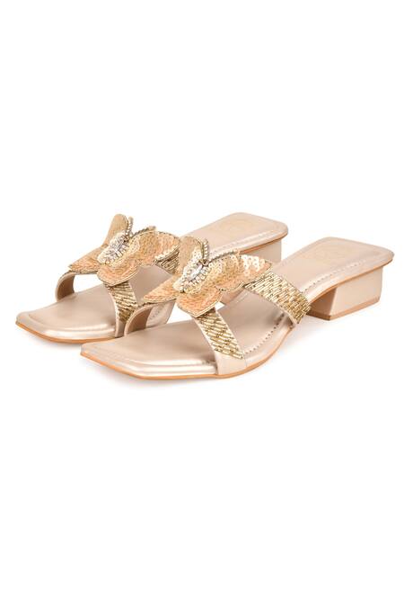 Shop_Kaltheos_Gold Embellished Luna Strappy Block Heel Sandals_Online_at_Aza_Fashions