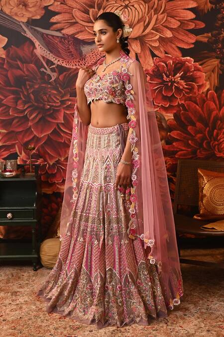 Shop Moledro Purple Brocade, Net Embroidery, Diamonds, Alora Bridal Lehenga Set With Blouse Online at Aza Fashions Shop_Moledro_Purple Brocade, Net Embroidery, Diamonds, Alora Bridal Lehenga Set With Blouse _Online_at_Aza_Fashions