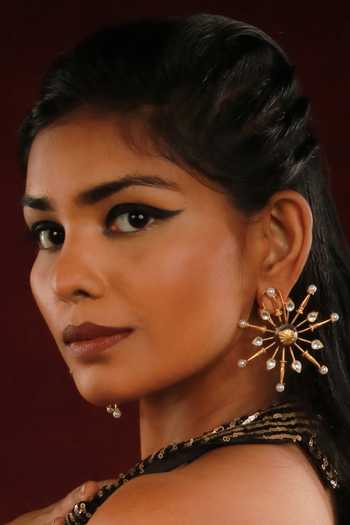 Shop_Ishhaara_Gold Plated Diamonds, Pearls Ornamental Star Pattern Earrings _Online_at_Aza_Fashions