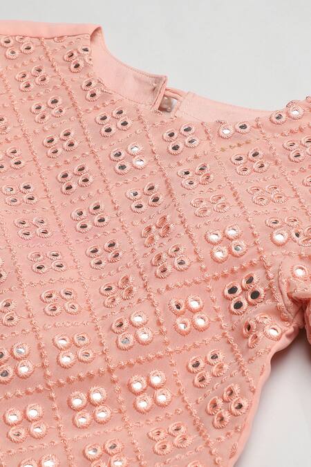 Shop_Byb Premium_Peach Georgette, Cotton Embroidery, Mirrors Kurta Sharara Set _Online_at_Aza_Fashions