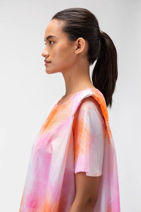 Shop Genes Lecoanet Hemant White Cotton, Poplin Round Neck Ombre Flower Print Dress Online at Aza Fashions Shop_Genes Lecoanet Hemant_White Cotton, Poplin Round Neck Ombre Flower Print Dress_Online_at_Aza_Fashions