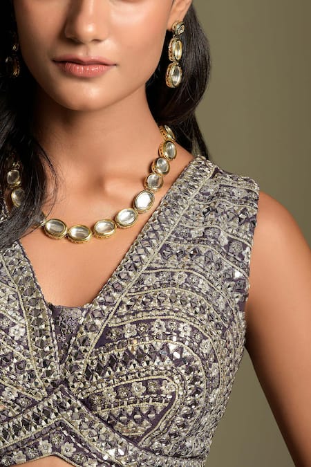 Shop_Two Sisters By Gyans_Purple Blouse Sequin And Zari Work Lehenga Set_Online_at_Aza_Fashions