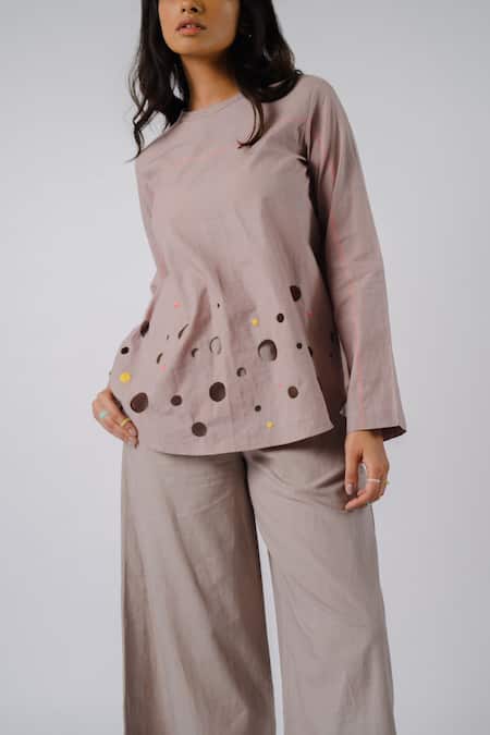 Buy Tussah By Siddhi Shah Grey Cotton Cut Work Round Neck Placed Pattern Tunic With Pant Online at Aza Fashions Buy_Tussah By Siddhi Shah_Grey Cotton Cut Work Round Neck Placed Pattern Tunic With Pant _Online_at_Aza_Fashions