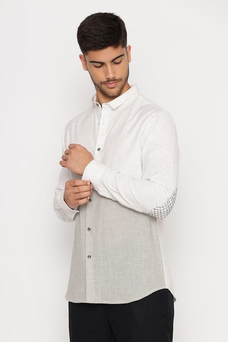 Shop_Lacquer Embassy_White Cotton Billiter Textured Shirt _Online_at_Aza_Fashions