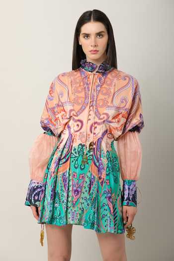 Buy Limerick By Abirr N' Nanki Multi Color Organza, Crepe Tassels High Abstract Floral Pattern Draped Dress Online at Aza Fashions Buy_Limerick By Abirr N' Nanki_Multi Color Organza, Crepe Tassels High Abstract Floral Pattern Draped Dress _Online_at_Aza_Fashions
