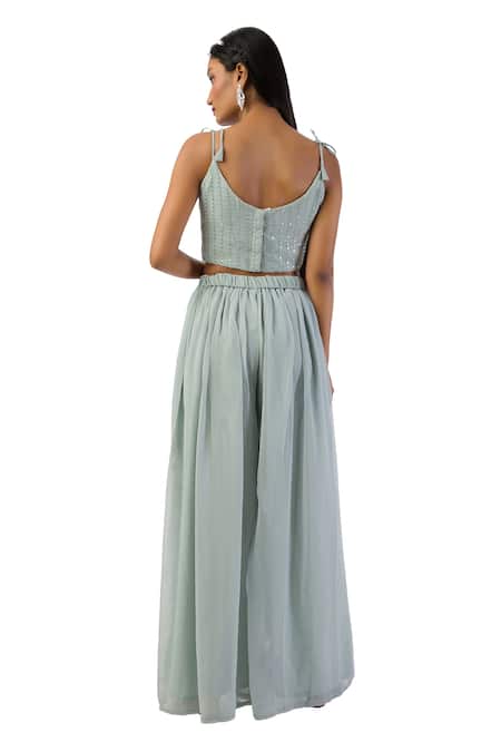 Shop Meghna Shah Blue Georgette, Chiffon Embroidery, Sequins Round Palazzo Saree With Blouse Online at Aza Fashions Shop_Meghna Shah_Blue Georgette, Chiffon Embroidery, Sequins Round Palazzo Saree With Blouse _Online_at_Aza_Fashions