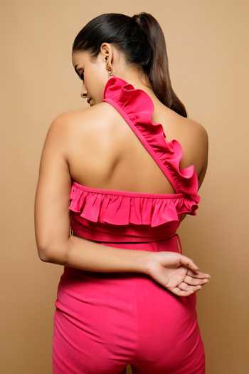 Shop_Ahi Clothing_Pink Imported Luxury Crepe Plain Sweetheart Neck Ruffle Bustier And Pant Set_Online_at_Aza_Fashions
