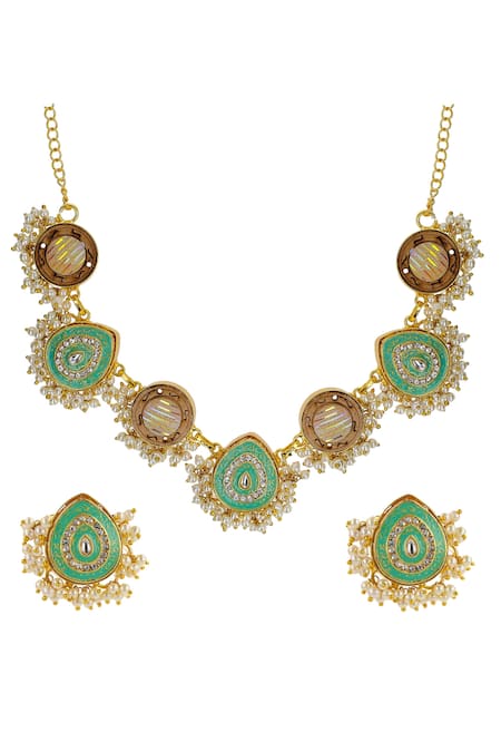 Buy Ishhaara Multi Color Pearls, Stones Geometric Pattern Necklace Set Online at Aza Fashions Buy_Ishhaara_Multi Color Pearls, Stones Geometric Pattern Necklace Set _Online_at_Aza_Fashions