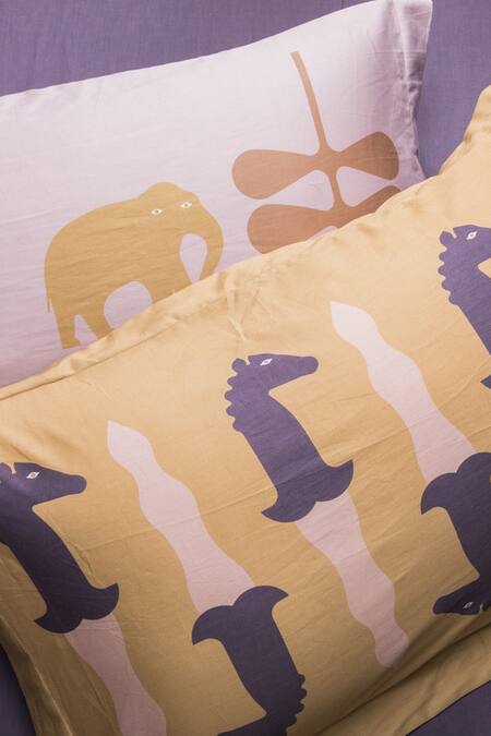 Shop_Kyoona_Green 100% Cotton Printed The Basharat Animal Bedsheet Set_Online_at_Aza_Fashions