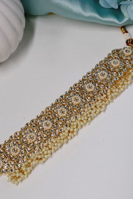 Ishhaara Gold Plated Pearls Floral Kundan Choker Set at Aza Fashions Ishhaara_Gold Plated Pearls Floral Kundan Choker Set _at_Aza_Fashions