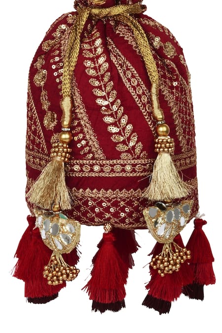 Shop_Miar Designs_Red Sequin Aadhya Embroidered Potli Bag_Online_at_Aza_Fashions