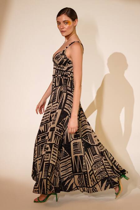 Shop Nikita Mhaisalkar White Georgette Sequins V-neck Stitchline Embroidered Gown Online at Aza Fashions Shop_Nikita Mhaisalkar_White Georgette Sequins V-neck Stitchline Embroidered Gown _Online_at_Aza_Fashions