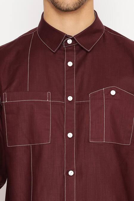 Shop_Lacquer Embassy_Maroon 100% Cotton Solid Olave Shirt _Online_at_Aza_Fashions