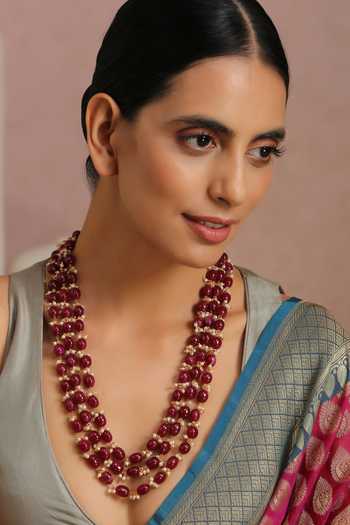 Buy_Swabhimann_Red Bead Stone Layered Necklace _Online_at_Aza_Fashions