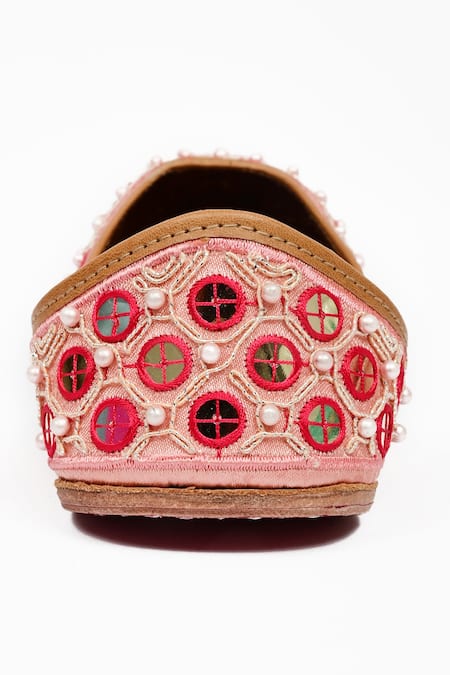 Shop_Miar Designs_Pink Sequin Coin Sasha Checkered Embroidered Juttis_Online_at_Aza_Fashions