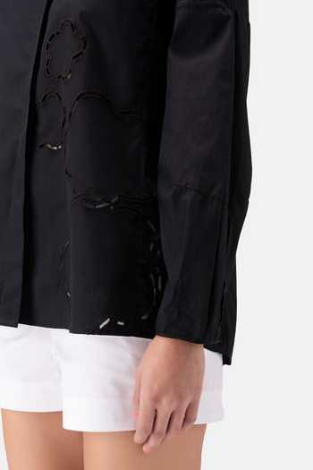 Shop_Genes Lecoanet Hemant_Black Cotton Cut Work Collared Floral Cutout Detail Shirt_Online_at_Aza_Fashions