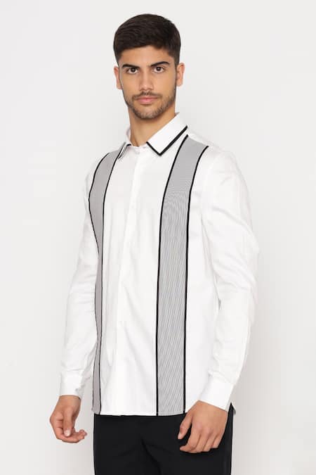 Shop_Lacquer Embassy_White Cotton Piping Striped Print Designer Shirt _Online_at_Aza_Fashions