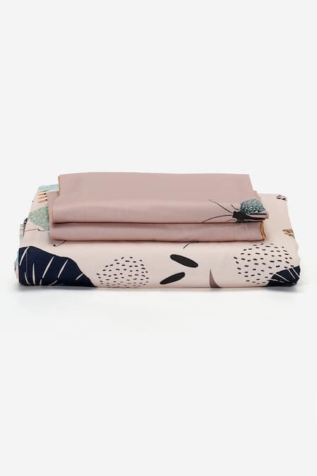 Shop_Kyoona_Pink 100% Cotton, Satin Weave Flora And Fauna Forest Of Adventures Bedsheet Set_Online_at_Aza_Fashions