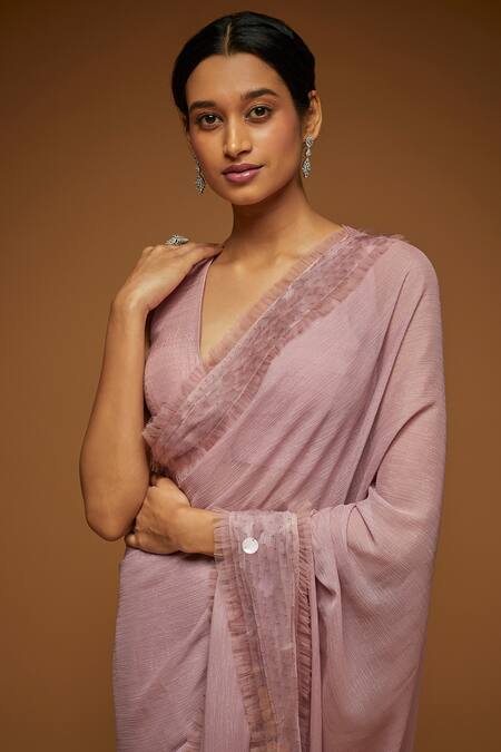 Shop_Neeta Lulla_Purple Chiffon Sequin Coin V Neck Embellished Border Saree With Blouse_Online_at_Aza_Fashions