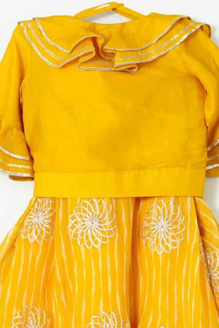 Shruti Jalan_Yellow Cotton, Georgette, Crepe Gota Patti, Lehenga And Chelsea Collar Shirt Set _Online_at_Aza_Fashions