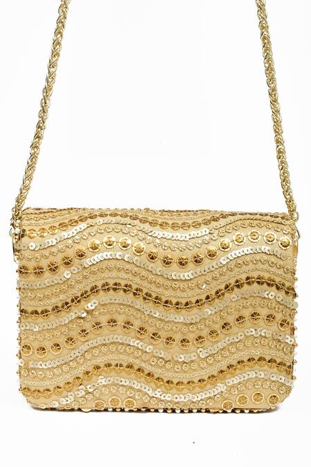 Buy_Miar Designs_Gold Sequin And Bead Embellished Siya Box Clutch_Online_at_Aza_Fashions