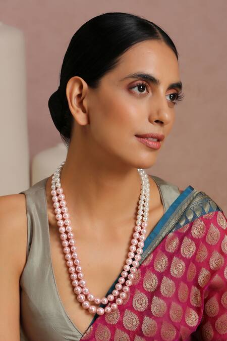 Shop_Swabhimann_White Colorblock Layered Necklace _Online_at_Aza_Fashions