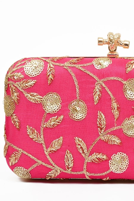Buy_Miar Designs_Fuchsia Sequin And Zari Embellished Kashvi Box Clutch_Online_at_Aza_Fashions