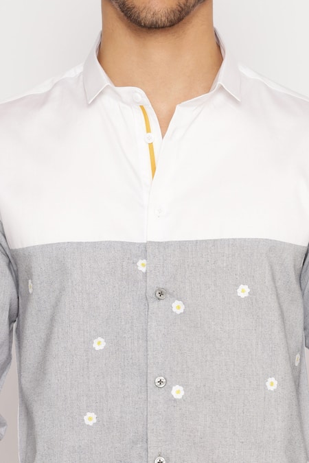 Shop_Lacquer Embassy_White Cotton Embroidery Multi Color Floral Shirt _Online_at_Aza_Fashions