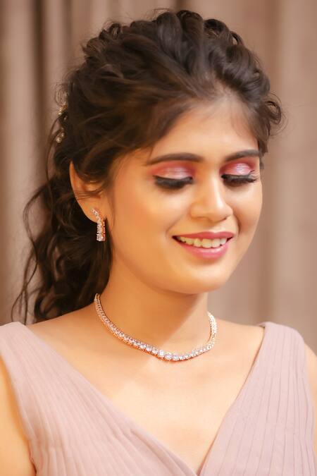 Shop_Ishhaara_Pink Crystals Cubic Zirconia Studded Necklace Set _Online_at_Aza_Fashions