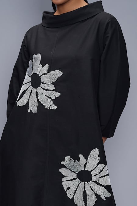 Shop Taika By Poonam Bhagat Black Cotton, Silk Embroidery Collared Dress Online at Aza Fashions Shop_Taika By Poonam Bhagat_Black Cotton, Silk Embroidery Collared Dress _Online_at_Aza_Fashions