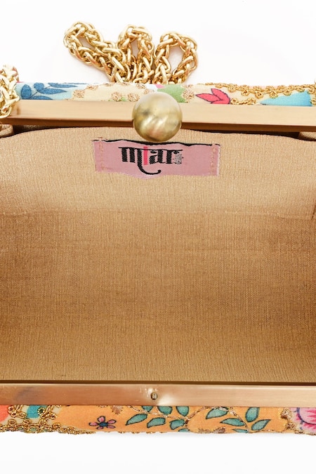 Shop_Miar Designs_Yellow Floral Print Saanvi Box Clutch_Online_at_Aza_Fashions