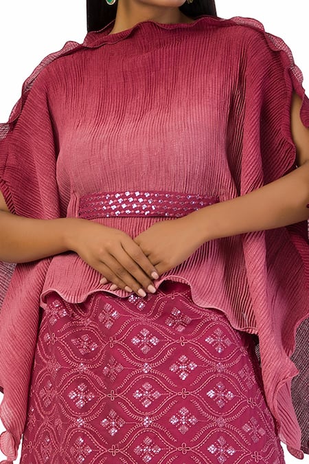 Shop Meghna Shah Maroon Chiffon, Georgette Sequins, Textured Pattern Kaftan Top And Skirt Set Online at Aza Fashions Shop_Meghna Shah_Maroon Chiffon, Georgette Sequins, Textured Pattern Kaftan Top And Skirt Set _Online_at_Aza_Fashions