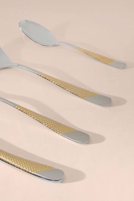 Shop_Table Manners_Silver Stainless Steel Honeycomb Cutlery Set_Online_at_Aza_Fashions