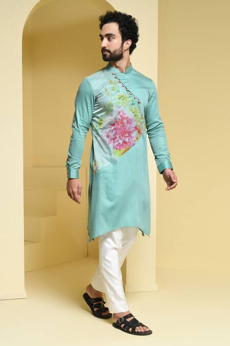 Shop_Kustomeyes_Green Cotton Kurta And Pant Set _Online_at_Aza_Fashions