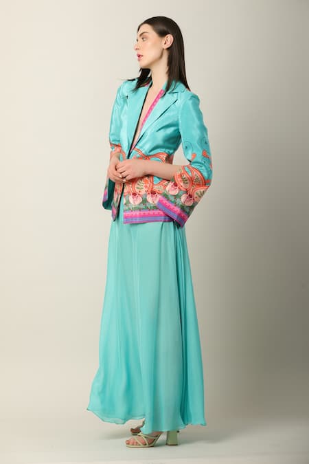 Shop_Limerick By Abirr N' Nanki_Blue Georgette Plain Ela Flared Pant  _Online_at_Aza_Fashions