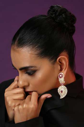 Shop_Swabhimann_Red Diamonds, Stones Kundan Embellished Earrings _Online_at_Aza_Fashions