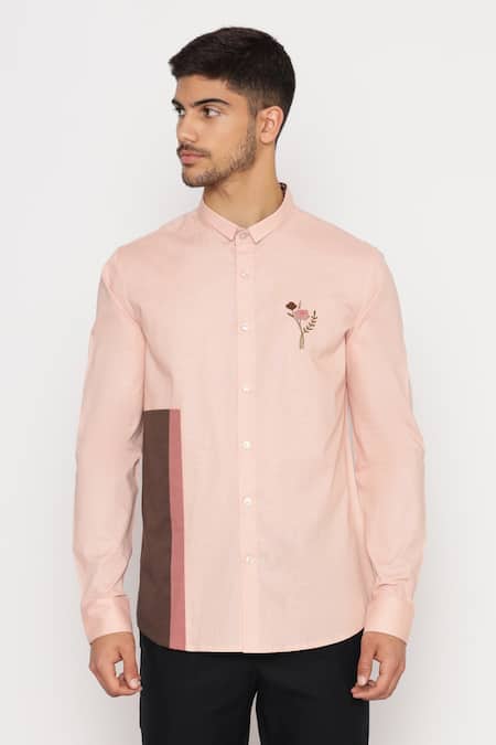 Shop Lacquer Embassy Pink Cotton Embroidery Floral Motif Button Down Shirt Online at Aza Fashions Shop_Lacquer Embassy_Pink Cotton Embroidery Floral Motif Button Down Shirt _Online_at_Aza_Fashions