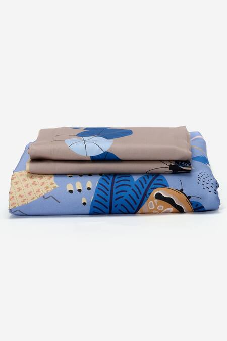Shop_Kyoona_Blue 100% Cotton, Satin Weave Flora And The Forest Of Adventures Bedsheet Set_Online_at_Aza_Fashions