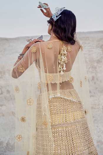 Shop Nikita Vishakha Yellow Modal, Mohair Zari, Embroidery, Metallic Thread Mesh Blouse Lehenga Set Online at Aza Fashions Shop_Nikita Vishakha_Yellow Modal, Mohair Zari, Embroidery, Metallic Thread Mesh Blouse Lehenga Set _Online_at_Aza_Fashions