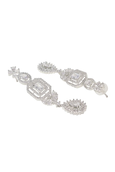 Shop_Auraa Trends_White Diamonds, Zari, Stones Zirconia Embellished Necklace Set _Online_at_Aza_Fashions