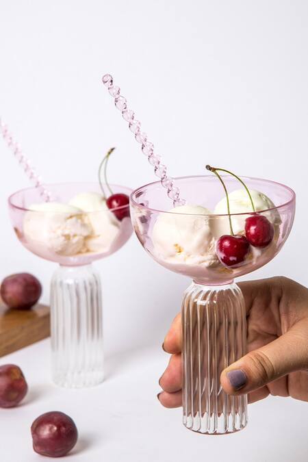 Buy_The Table Fable_White Glass Roseate Dessert Bowl And Spoon Gift Box_Online_at_Aza_Fashions