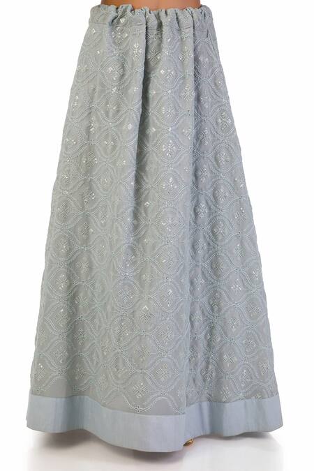 Shop_Meghna Shah_Blue Chiffon, Georgette Sequins, Embroidery Boat Textured Kaftan Top And Skirt Set_Online_at_Aza_Fashions