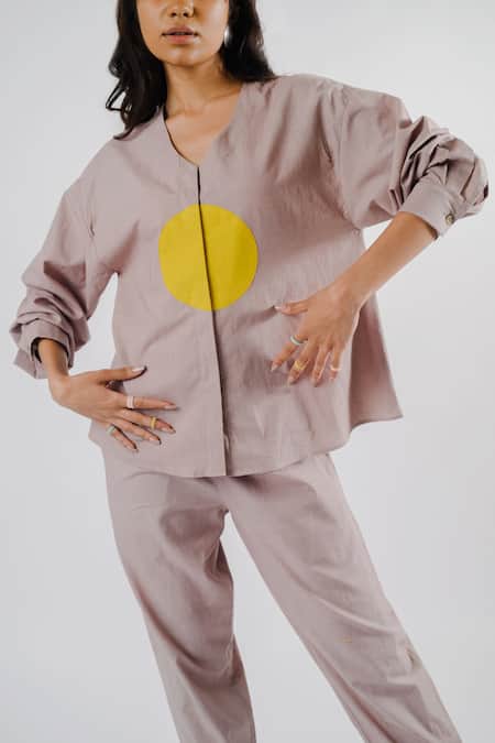 Shop Tussah By Siddhi Shah Grey Handloom Cotton Patchwork, Embroidery V-neck Patch Work Shirt And Pant Set Online at Aza Fashions Shop_Tussah By Siddhi Shah_Grey Handloom Cotton Patchwork, Embroidery V-neck Patch Work Shirt And Pant Set _Online_at_Aza_Fashions