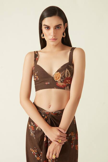 Shop Payal Pratap Brown Silk Sweetheart Neck Kelimutu Printed Bustier Online at Aza Fashions Shop_Payal Pratap_Brown Silk Sweetheart Neck Kelimutu Printed Bustier _Online_at_Aza_Fashions