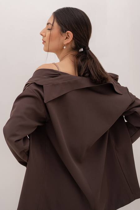 Shop Kritika Madan Label Brown Papaya Twill Printed Checkered Shirt Spread Collar Placket Pant Set Online at Aza Fashions Shop_Kritika Madan Label_Brown Papaya Twill Printed Checkered Shirt Spread Collar Placket Pant Set_Online_at_Aza_Fashions