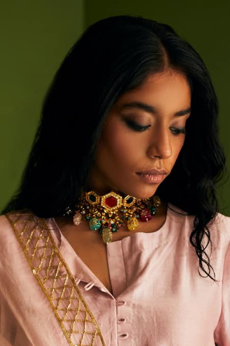 Shop Ishhaara Multi Color Stones Gold Navratna Choker Set at Aza Fashions Shop_Ishhaara_Multi Color Stones Gold Navratna Choker Set _at_Aza_Fashions