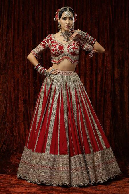 Buy Red Lehenga And Blouse Silk Chanderi Shades Of Ruby Bridal Set For  Women by SHIKHAR SHARMA Online at Aza Fashions.